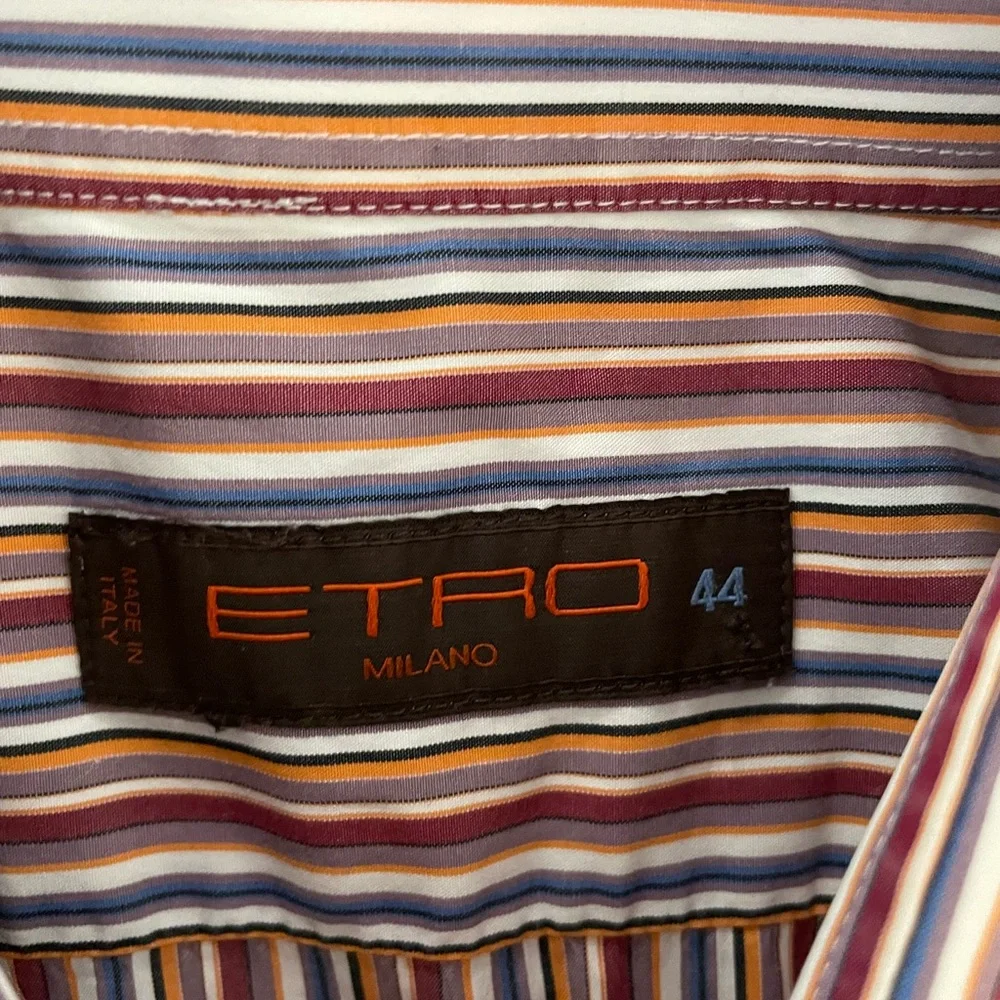 ETRO made in‎ italy Multicolor Stripe Spread Collar Sport Shirt Size 44 $425
